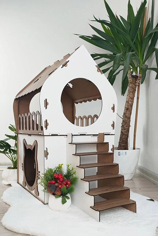 Teraslı Kedi Evi 2 katlı dubleks kedi evi kedi yatağı kedi kafesi Teraslı Kedi Evi 2 katlı dubleks kedi evi kedi yatağı kedi kafesi
